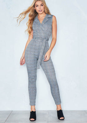 Nancy Grey Gingham Plunge Jumpsuit