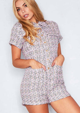 Amber Pink Knitted Patterned Playsuit