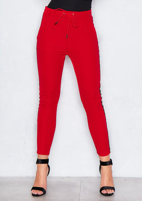 Arella Red Metallic Stripe Trousers