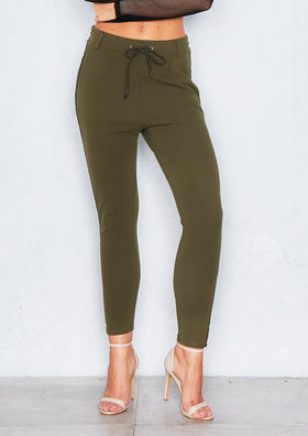 Arella Khaki Metallic Stripe Trousers