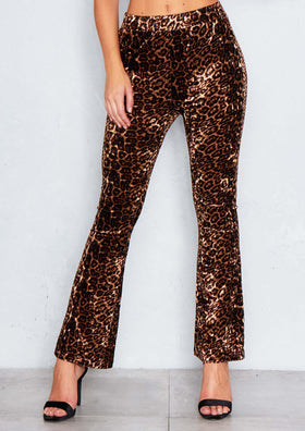 Priyah Leopard Print Flare Trousers