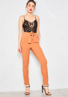 Evia Tan Lace Up Trousers