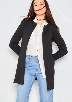 Katheryn Black Tailored Collarless Coat