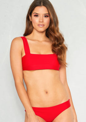 Yasmine Red Square Pleat Detail Bikini