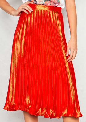 Kati Orange Pleated Midi Skirt