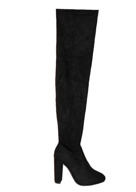 Lolita Black Suede Thigh High Heeled Boots