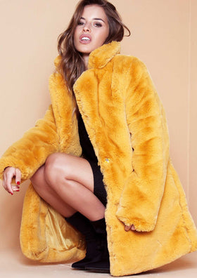Paige Mustard Faux Fur Coat